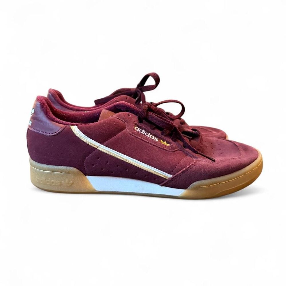 Adidas Continental 80 Maroon Burgundy Suede Gum Sole Sneakers Men’s 9 BD7651